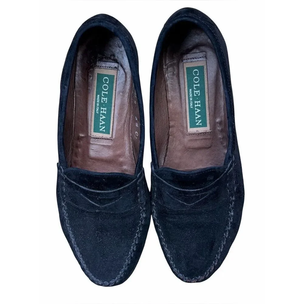 Cole Haan Tori Black Suede Penny Loafers/Flats Shoes 5.5 Classic Preppy